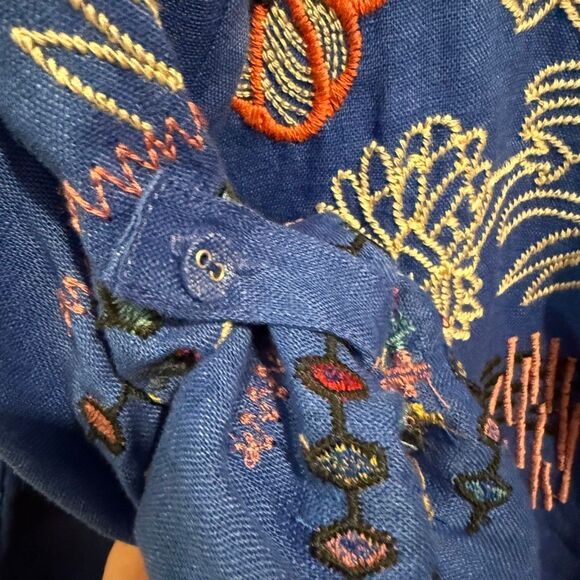 Johnny Was Biya Simmie Linen Animal Embroidered Blouse Size XL - Picture 4 of 8